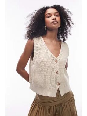 Topshop Cotton Blend Shaker Stitch Button Vest